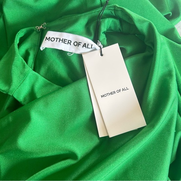 MOTHER OF ALL Nela Tie Slit Maxi Dress Kelly Green Satin Size L NWT - Picture 7 of 12